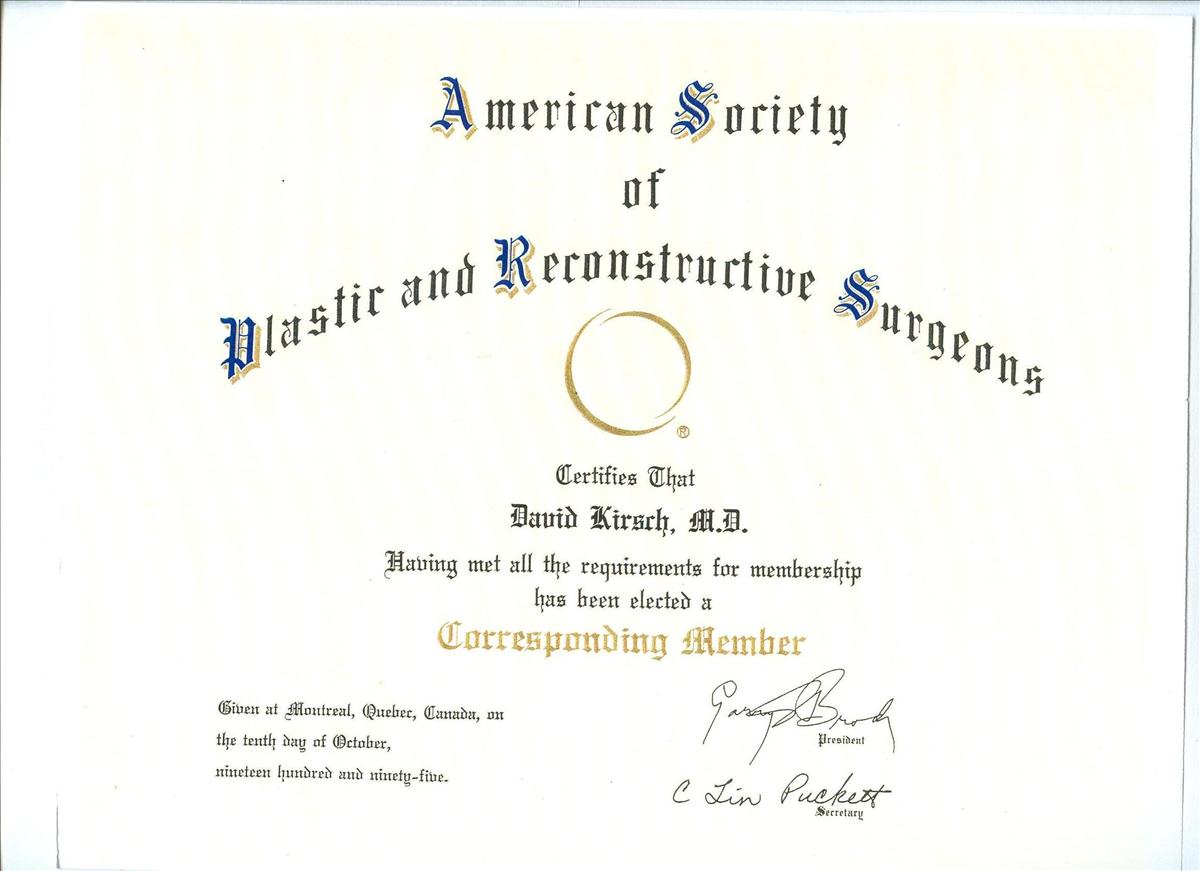 Member, American Society of Plastic and Recostructive Surgeons - Dr. David Kirsch